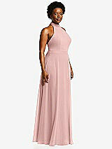 Side View Thumbnail - Rose - PANTONE Rose Quartz High Neck Halter Backless Maxi Dress