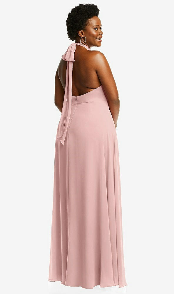 Back View - Rose - PANTONE Rose Quartz High Neck Halter Backless Maxi Dress