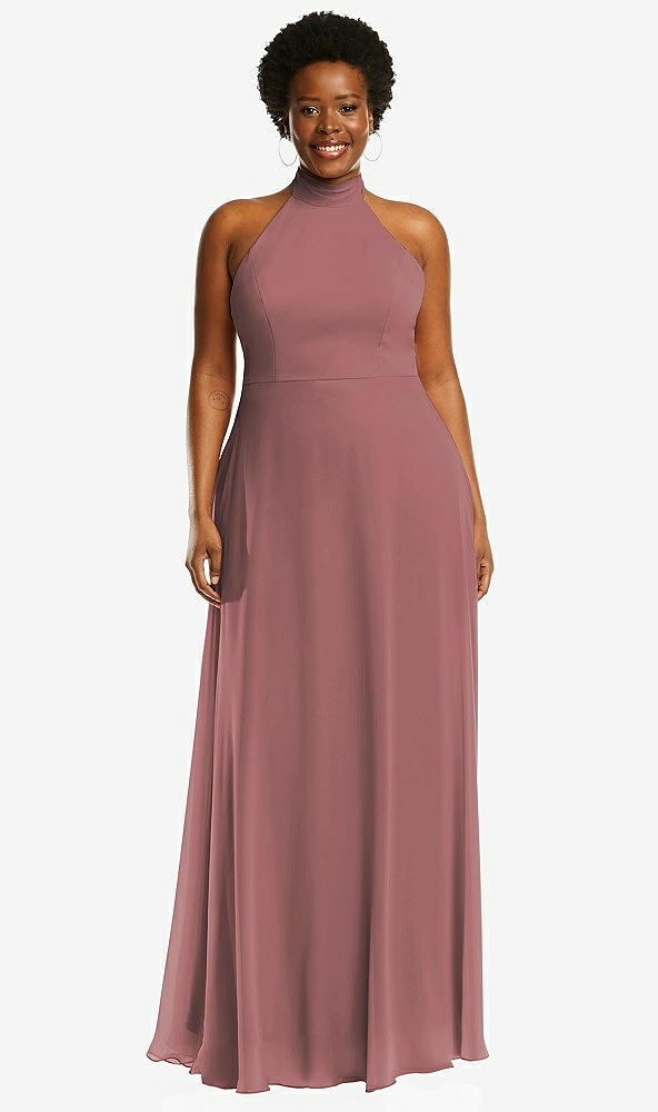 Front View - Rosewood High Neck Halter Backless Maxi Dress