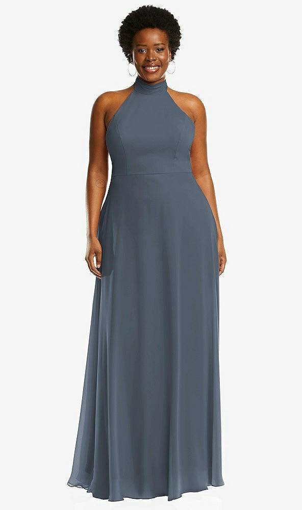 Front View - Silverstone High Neck Halter Backless Maxi Dress