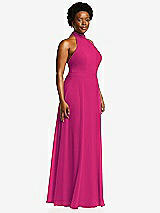 Side View Thumbnail - Think Pink High Neck Halter Backless Maxi Dress