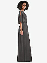Side View Thumbnail - Caviar Gray One-Shoulder Bell Sleeve Chiffon Maxi Dress