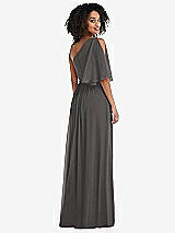 Rear View Thumbnail - Caviar Gray One-Shoulder Bell Sleeve Chiffon Maxi Dress