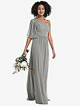 Alt View 1 Thumbnail - Chelsea Gray One-Shoulder Bell Sleeve Chiffon Maxi Dress