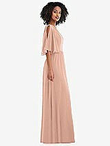 Side View Thumbnail - Pale Peach One-Shoulder Bell Sleeve Chiffon Maxi Dress