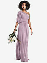 Alt View 1 Thumbnail - Suede Rose One-Shoulder Bell Sleeve Chiffon Maxi Dress