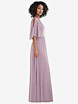 Side View Thumbnail - Suede Rose One-Shoulder Bell Sleeve Chiffon Maxi Dress