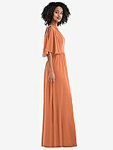Side View Thumbnail - Sweet Melon One-Shoulder Bell Sleeve Chiffon Maxi Dress