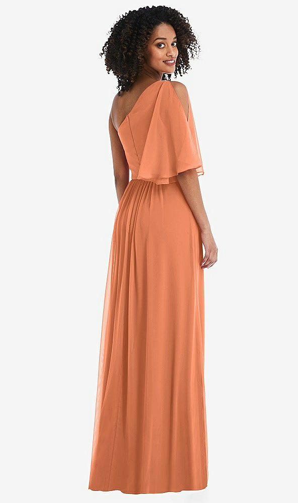 Back View - Sweet Melon One-Shoulder Bell Sleeve Chiffon Maxi Dress