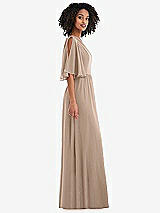 Side View Thumbnail - Topaz One-Shoulder Bell Sleeve Chiffon Maxi Dress