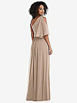 Rear View Thumbnail - Topaz One-Shoulder Bell Sleeve Chiffon Maxi Dress