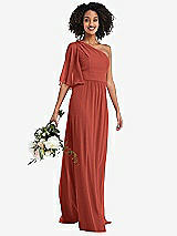 Alt View 1 Thumbnail - Amber Sunset One-Shoulder Bell Sleeve Chiffon Maxi Dress