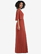 Side View Thumbnail - Amber Sunset One-Shoulder Bell Sleeve Chiffon Maxi Dress