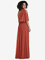 Rear View Thumbnail - Amber Sunset One-Shoulder Bell Sleeve Chiffon Maxi Dress