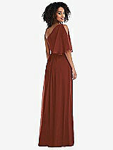 Rear View Thumbnail - Auburn Moon One-Shoulder Bell Sleeve Chiffon Maxi Dress