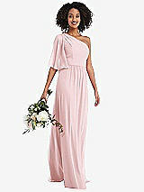 Alt View 1 Thumbnail - Ballet Pink One-Shoulder Bell Sleeve Chiffon Maxi Dress