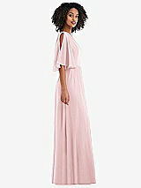 Side View Thumbnail - Ballet Pink One-Shoulder Bell Sleeve Chiffon Maxi Dress