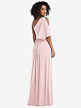 Rear View Thumbnail - Ballet Pink One-Shoulder Bell Sleeve Chiffon Maxi Dress