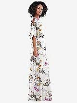 Side View Thumbnail - Butterfly Botanica Ivory One-Shoulder Bell Sleeve Chiffon Maxi Dress