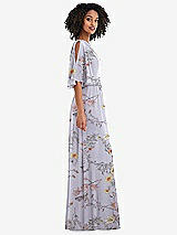 Side View Thumbnail - Butterfly Botanica Silver Dove One-Shoulder Bell Sleeve Chiffon Maxi Dress