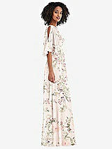 Side View Thumbnail - Blush Garden One-Shoulder Bell Sleeve Chiffon Maxi Dress