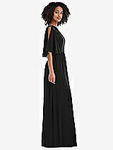 Side View Thumbnail - Black One-Shoulder Bell Sleeve Chiffon Maxi Dress