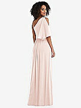 Rear View Thumbnail - Blush One-Shoulder Bell Sleeve Chiffon Maxi Dress