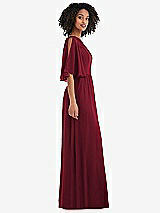 Side View Thumbnail - Burgundy One-Shoulder Bell Sleeve Chiffon Maxi Dress