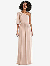 Front View Thumbnail - Cameo One-Shoulder Bell Sleeve Chiffon Maxi Dress