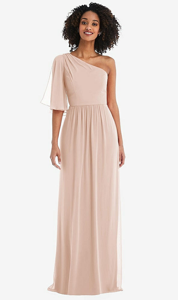 Front View - Cameo One-Shoulder Bell Sleeve Chiffon Maxi Dress