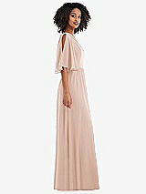 Side View Thumbnail - Cameo One-Shoulder Bell Sleeve Chiffon Maxi Dress