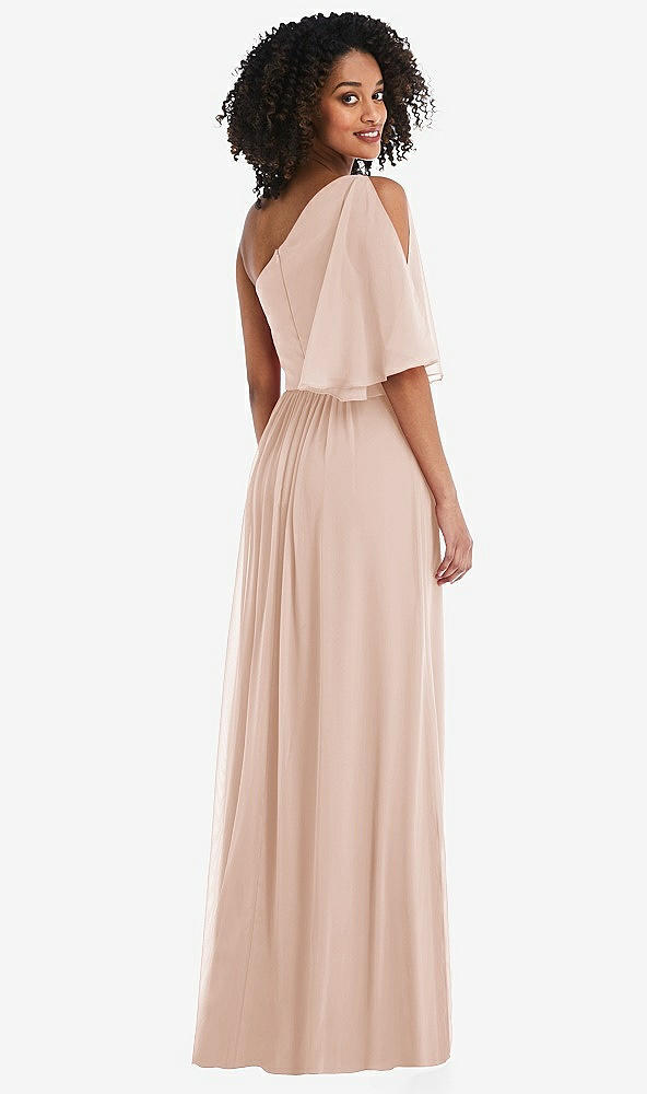 Back View - Cameo One-Shoulder Bell Sleeve Chiffon Maxi Dress