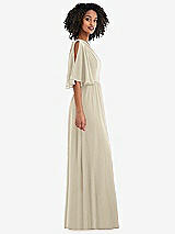 Side View Thumbnail - Champagne One-Shoulder Bell Sleeve Chiffon Maxi Dress
