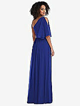 Rear View Thumbnail - Cobalt Blue One-Shoulder Bell Sleeve Chiffon Maxi Dress