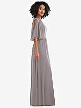Side View Thumbnail - Cashmere Gray One-Shoulder Bell Sleeve Chiffon Maxi Dress