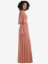Side View Thumbnail - Desert Rose One-Shoulder Bell Sleeve Chiffon Maxi Dress