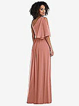 Rear View Thumbnail - Desert Rose One-Shoulder Bell Sleeve Chiffon Maxi Dress