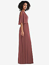 Side View Thumbnail - English Rose One-Shoulder Bell Sleeve Chiffon Maxi Dress