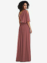 Rear View Thumbnail - English Rose One-Shoulder Bell Sleeve Chiffon Maxi Dress