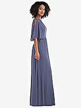 Side View Thumbnail - French Blue One-Shoulder Bell Sleeve Chiffon Maxi Dress