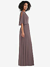 Side View Thumbnail - French Truffle One-Shoulder Bell Sleeve Chiffon Maxi Dress