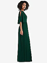 Side View Thumbnail - Hunter Green One-Shoulder Bell Sleeve Chiffon Maxi Dress