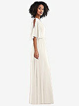 Side View Thumbnail - Ivory One-Shoulder Bell Sleeve Chiffon Maxi Dress