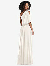 Rear View Thumbnail - Ivory One-Shoulder Bell Sleeve Chiffon Maxi Dress