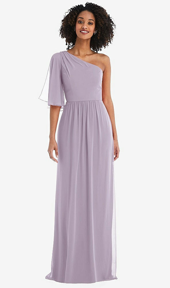 Front View - Lilac Haze One-Shoulder Bell Sleeve Chiffon Maxi Dress
