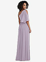 Rear View Thumbnail - Lilac Haze One-Shoulder Bell Sleeve Chiffon Maxi Dress