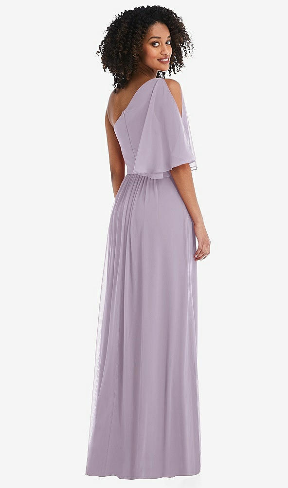 Back View - Lilac Haze One-Shoulder Bell Sleeve Chiffon Maxi Dress