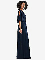 Side View Thumbnail - Midnight Navy One-Shoulder Bell Sleeve Chiffon Maxi Dress