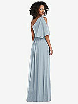 Rear View Thumbnail - Mist One-Shoulder Bell Sleeve Chiffon Maxi Dress