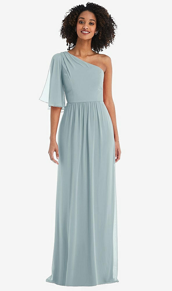 Front View - Morning Sky One-Shoulder Bell Sleeve Chiffon Maxi Dress